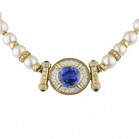 18k Yellow Gold Sapphire, Pearl & Diamond Choker?